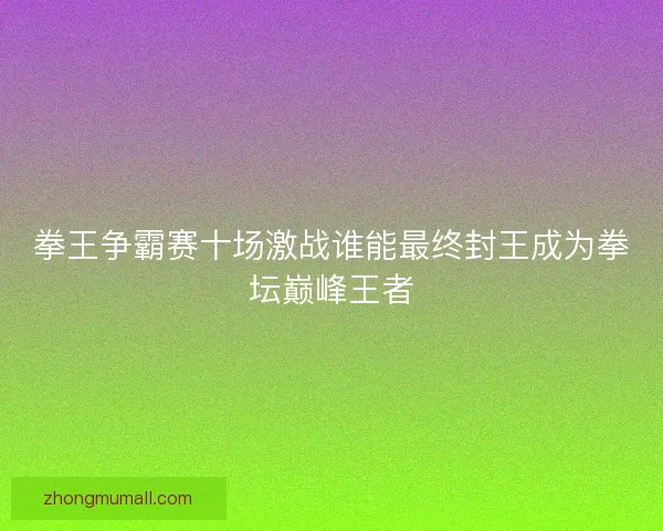 拳王争霸赛十场激战谁能最终封王成为拳坛巅峰王者