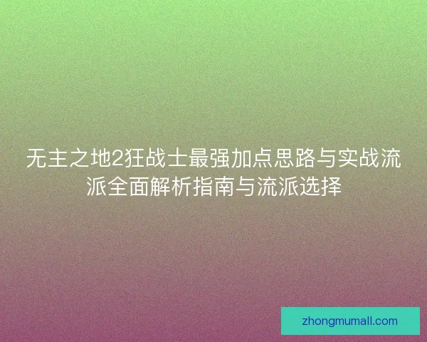 无主之地2狂战士最强加点思路与实战流派全面解析指南与流派选择
